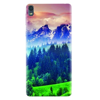 Husa silicon pentru Sony Xperia E5, Forest Hills Snowy Mountains And Sunset Clouds Husa silicon pentru Sony Xperia E5, Forest Hills Snowy Mountains And Sunset Clouds