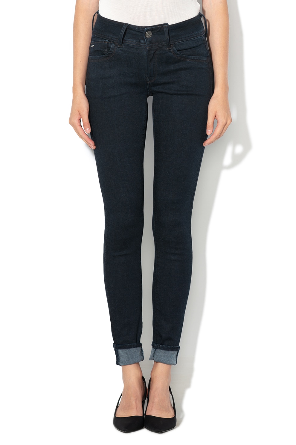 G-Star RAW, Blugi super skinny fit cu talie medie Lynn 2, Albastru inchis
