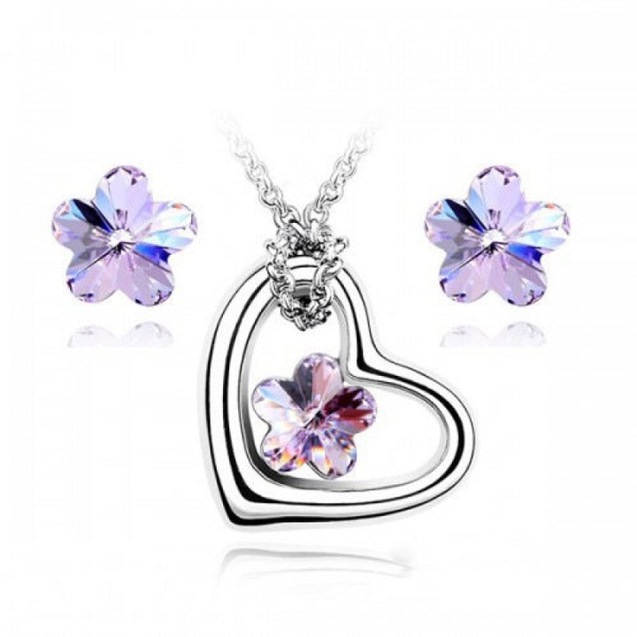 Set cu elemente Swarovski in forma de floare si cu o inima mov