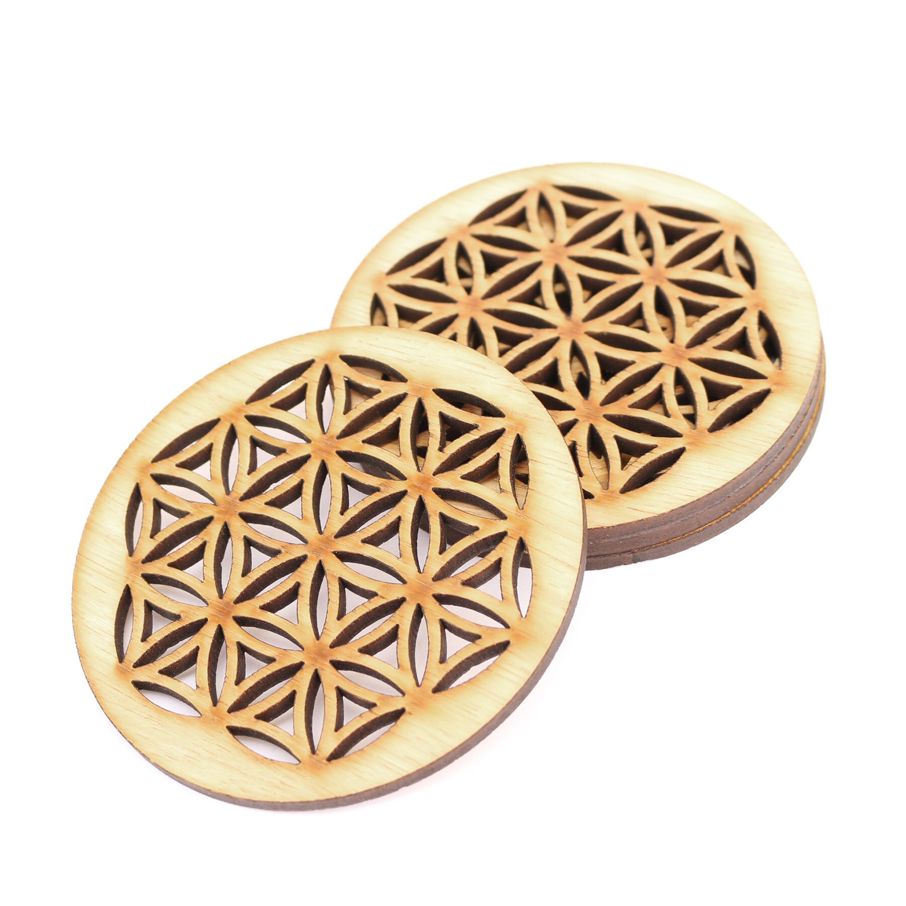 Set 4 buc. Suport / Coaster pahar model Samanta Vietii Evolutie din furnir stejar Natur