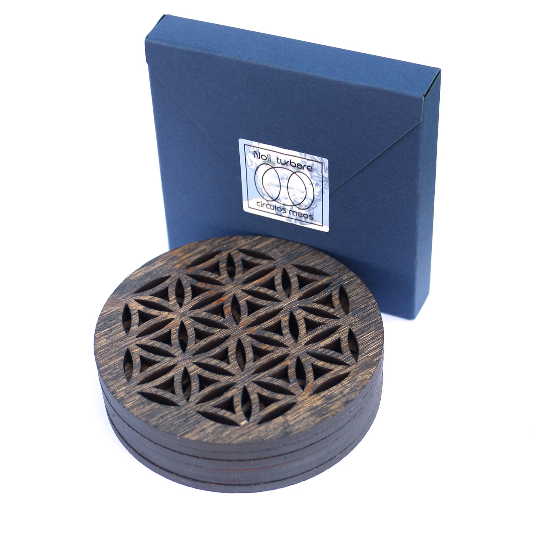 Set 6 buc. Suport / Coaster pahar model Samanta Vietii Evolutie din furnir stejar colorat Charcoal