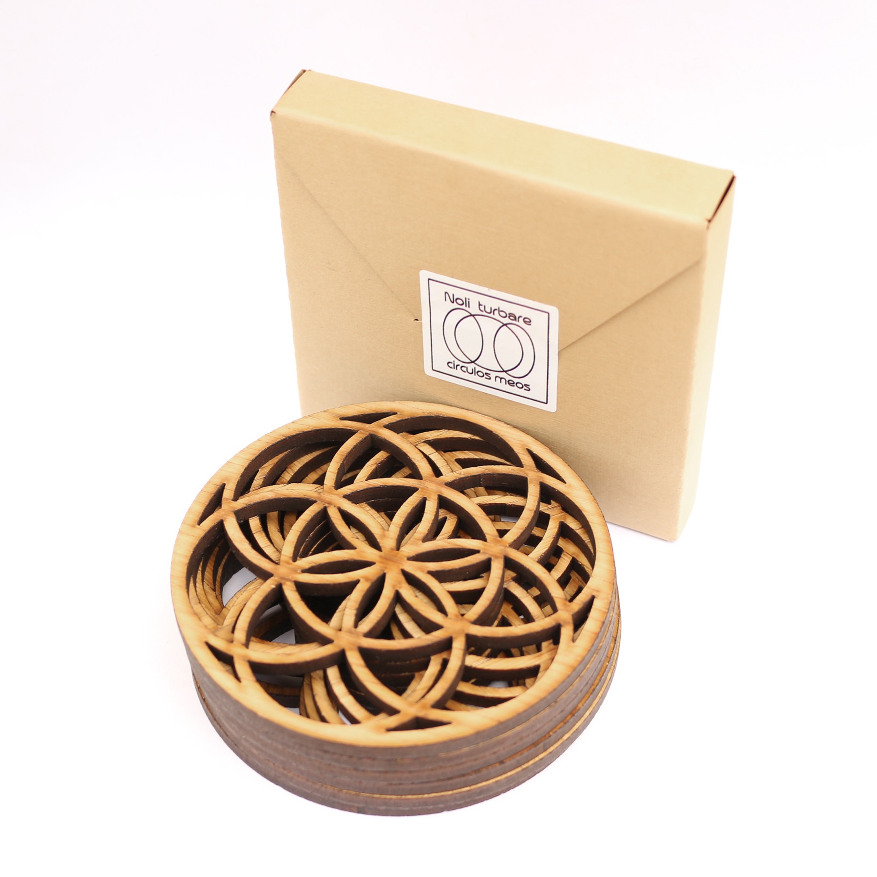 Set 6 buc. Suport / Coaster pahar model Samanta Vietii Origine din furnir stejar Natur