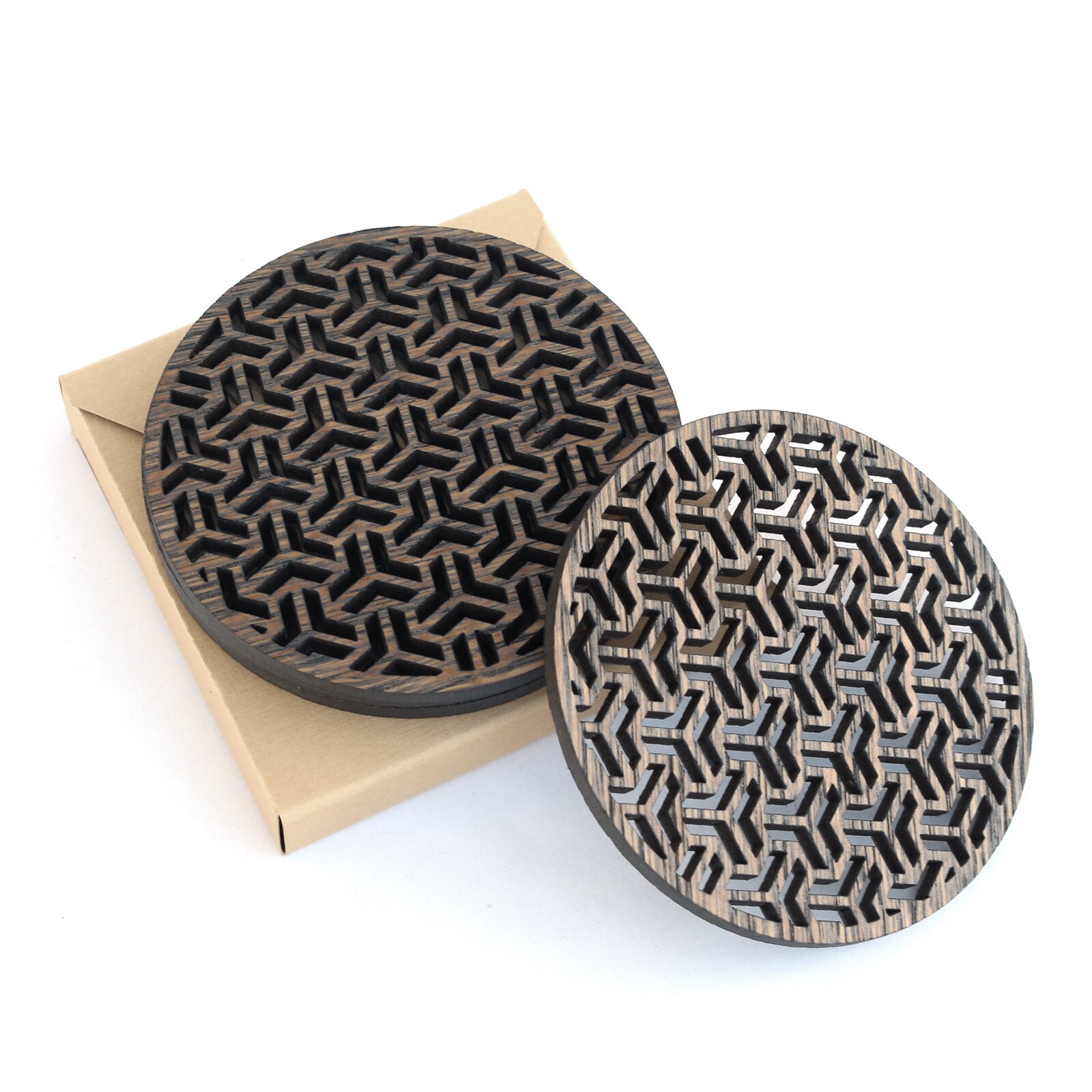 Set 4 buc. Suport / Coaster pahar model Cadru Hexaedral din furnir stejar colorat Charcoal