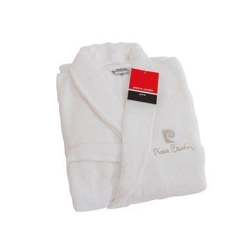 Halat de baie Pierre Cardin, bumbac 100% , culoare alb, marime M-L Halat de baie Pierre Cardin, bumbac 100% , culoare alb, marime M-L