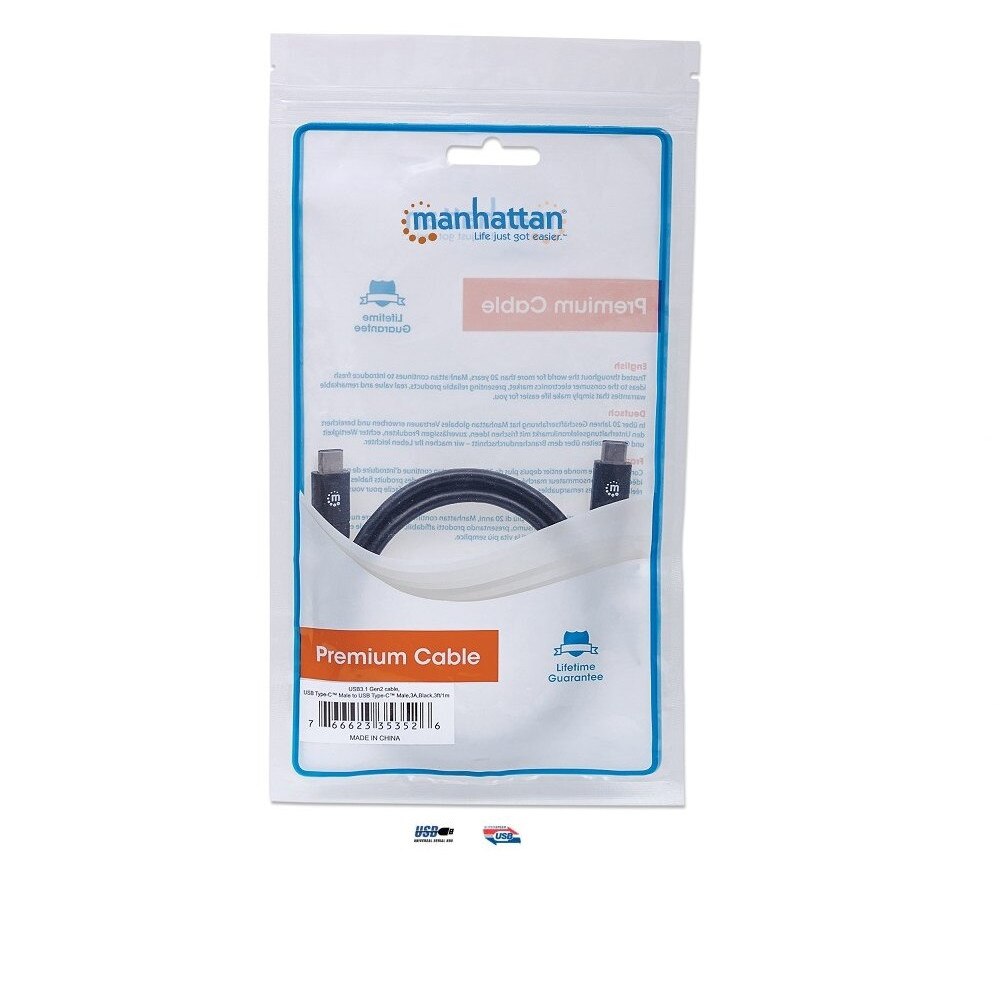 Cablu USB Manhattan, USB 3.1, 1 m, Negru