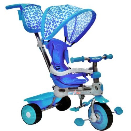 Tricicleta pentru copii 3in1 , cadru metalic, copertina reglabila si detasabila, maner parental reglabil si detasabil, centura de siguranta, cos pentru depozitare, albastru