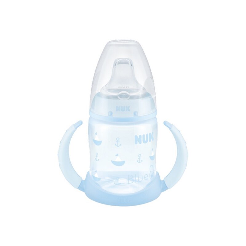 Biberon cu cioc din silicon si manere 150 ml Nuk First Choice 743821, Albastru 6-18 luni