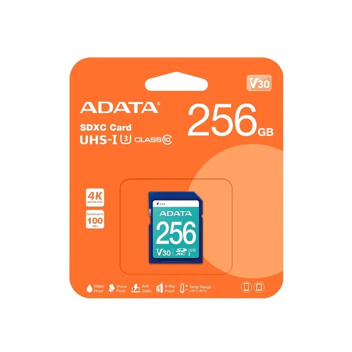 Card de memorie adata premier pro sdxc uhs-i u3, class 10, 256 gb (r95/w60) retail