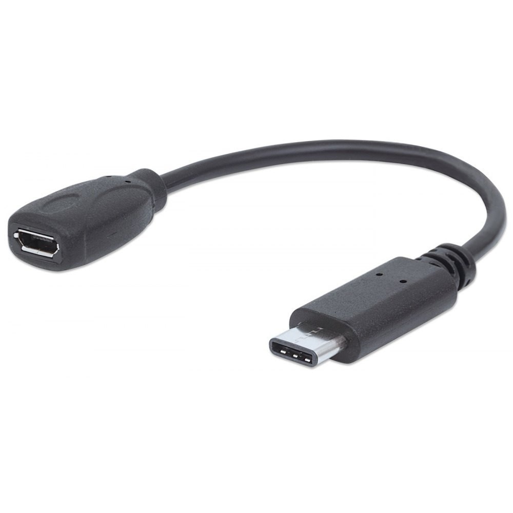 Cablu USB-C 2.0 / Micro B, Manhattan, Hi-Speed, M / F, 0.15m, Negru