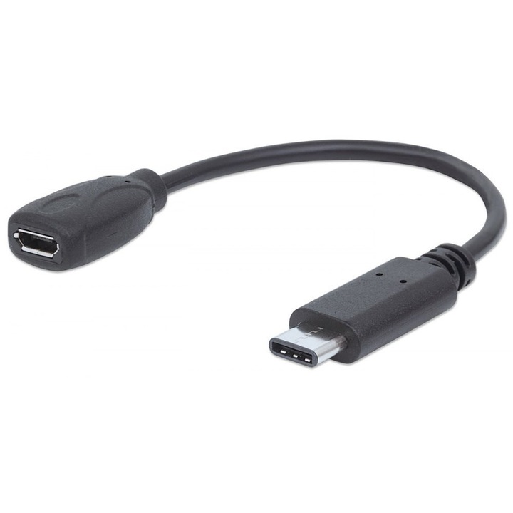 USB-C 2.0 / Micro B kábel, Manhattan, nagy sebességű, M / F, 0,15 m, fekete
