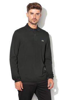Lacoste, Bluza polo din bumbac si material pique, Negru Lacoste, Bluza polo din bumbac si material pique, Negru