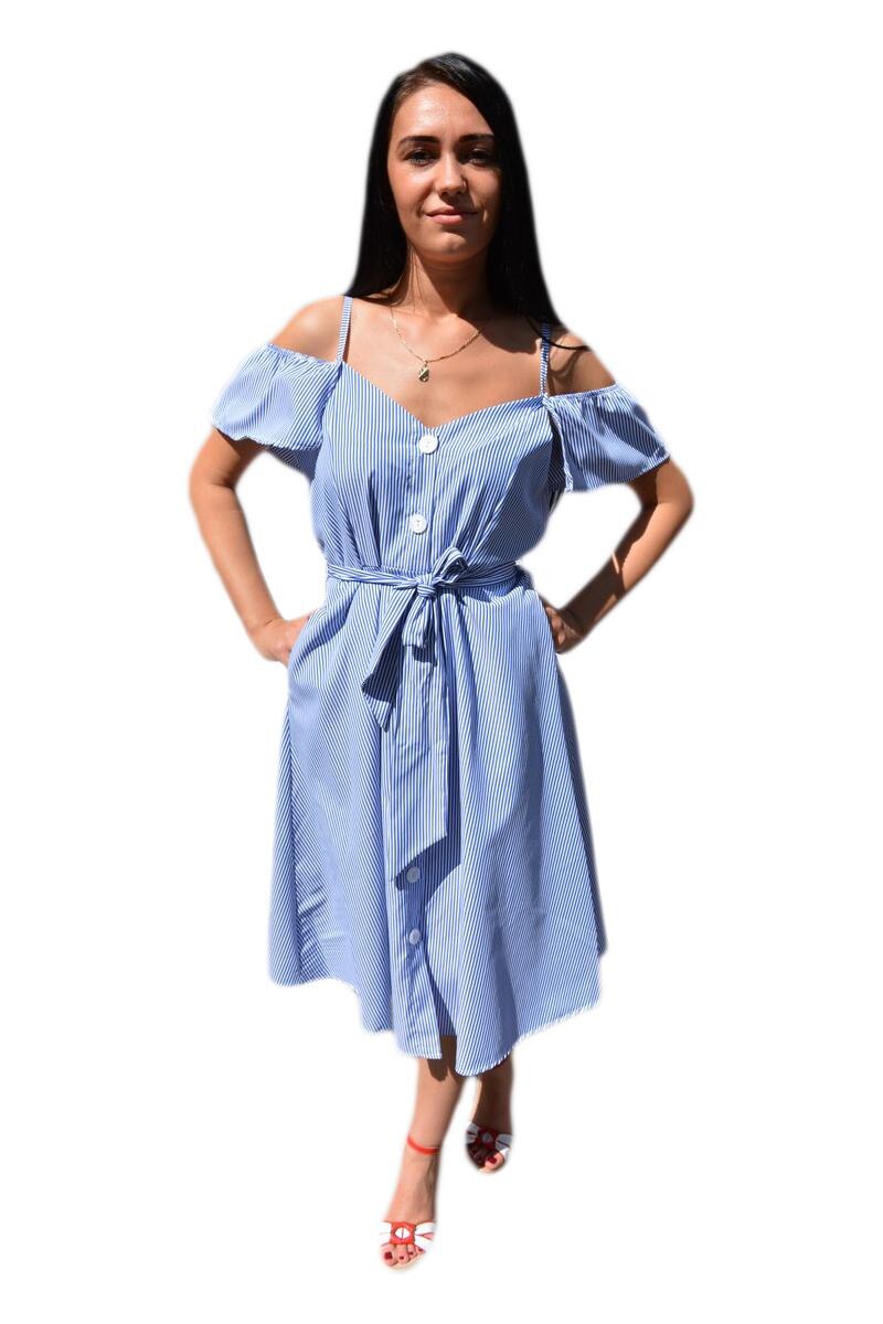 Rochie deosebita cu dungi fine,D&J Exclusive, Albastru