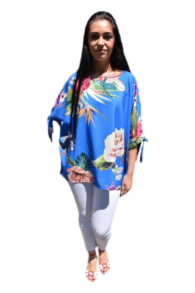 Bluza cu imprimeu de flori mari,D&J Exclusive, Albastru