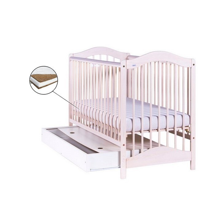 Patut drewex jagoda cu sertar - alb transparent + saltea cocos 10 cm