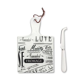 Set servire branza,tocator +cutit,maner portelan Set servire branza,tocator +cutit,maner portelan