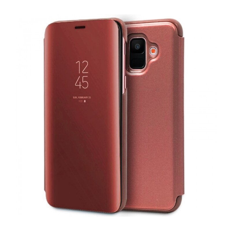 Husa Samsung Galaxy A6 (2018) - Flip Mirror tip Carte, Capac translucid, Rose