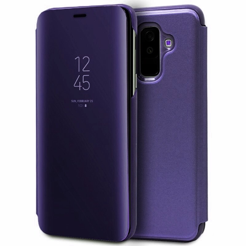 Husa Samsung Galaxy A6 Plus (2018) - Flip Mirror tip Carte, Capac translucid, Albastra