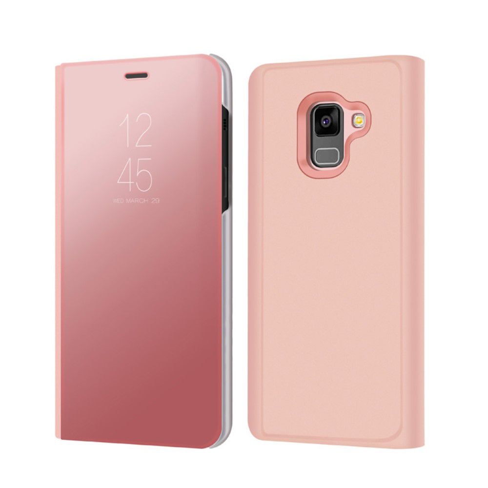Husa Samsung Galaxy A8 Plus (2018) - Flip Mirror tip Carte, Capac translucid, Rose Gold