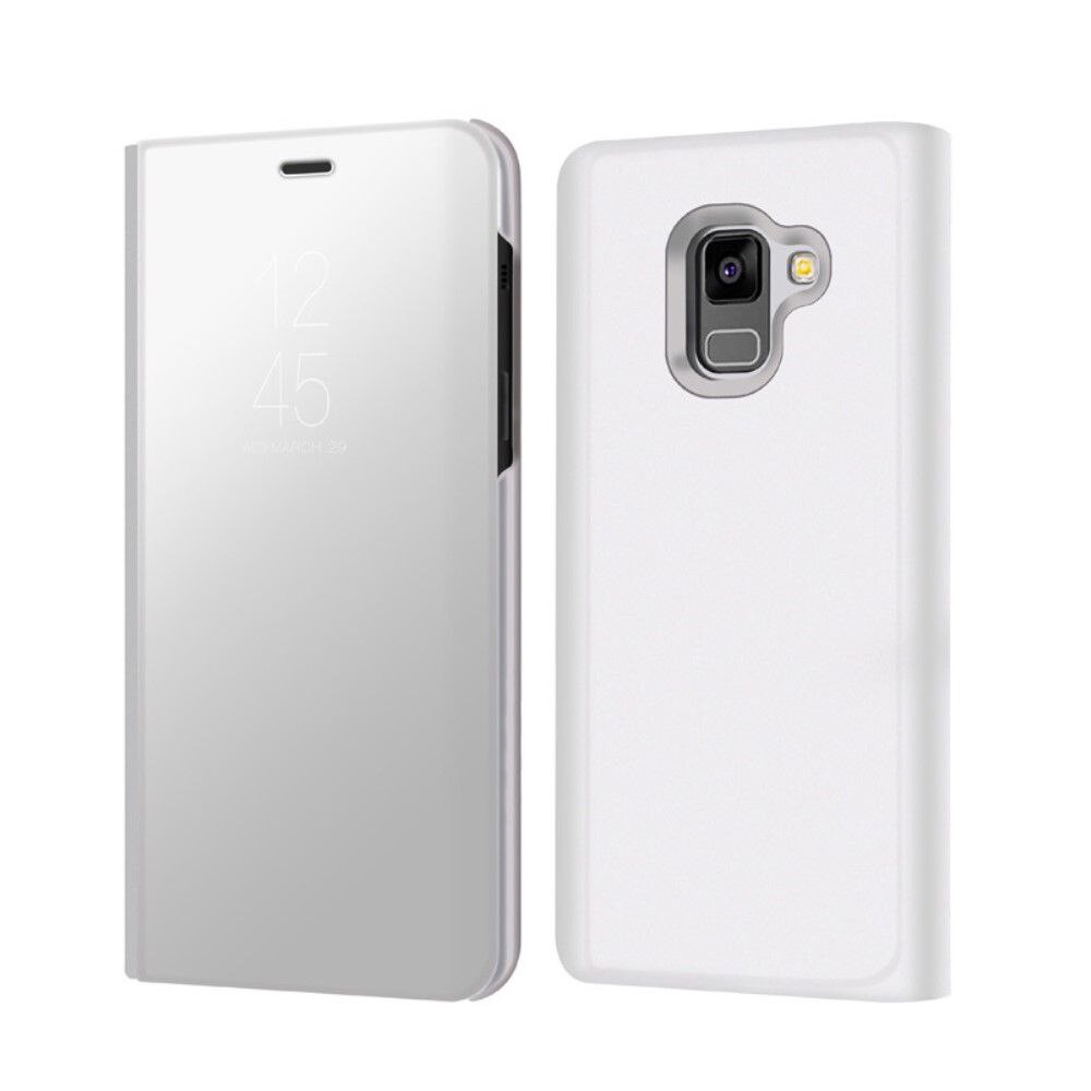 Husa Samsung Galaxy A8 Plus (2018) - Flip Mirror tip Carte, Capac translucid, Argintie