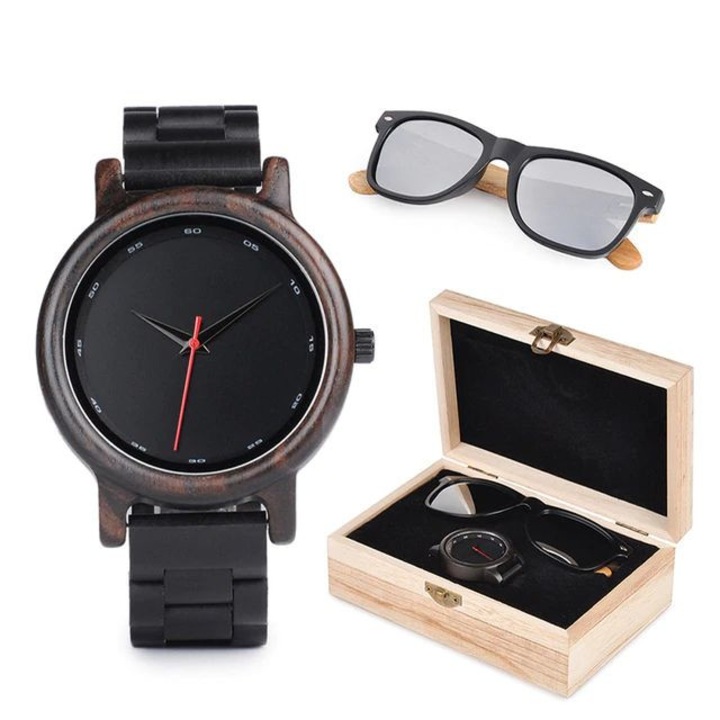 Комплект дървени часовници Bobo Bird P10 и дървени слънчеви очила