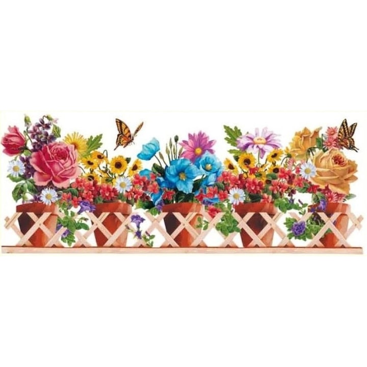 Sticker pentru geam, flori in ghiveci, 22.5 x 55 cm