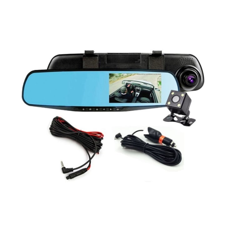 Oglinda auto retrovizoare cu camera duala fata - spate, ecran 4.3inch, full HD 1080p, Mod Parcare, G Senzor, Detectare Miscare, Unghi larg filmare