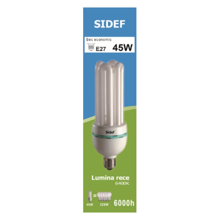 Bec Economic 4U, Sidef, E27, 45W (225W), 6400K, Clasa energetica G, Autonomie 6000 ore, Lumina Rece