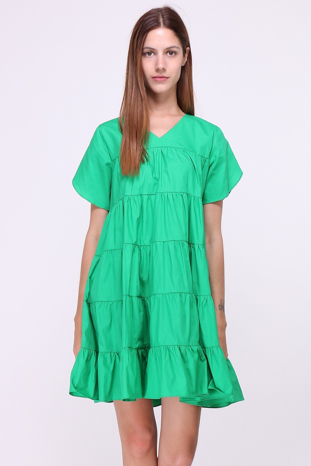 Rochie verde din bumbac, Verde, L-XL