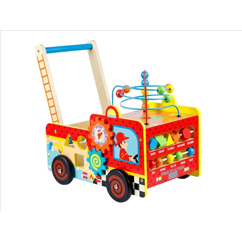 Jucarie educativa si interactiva pentru copii din lemn 100% natural, Masina de pompieri, Kinderplay™ Green Eco