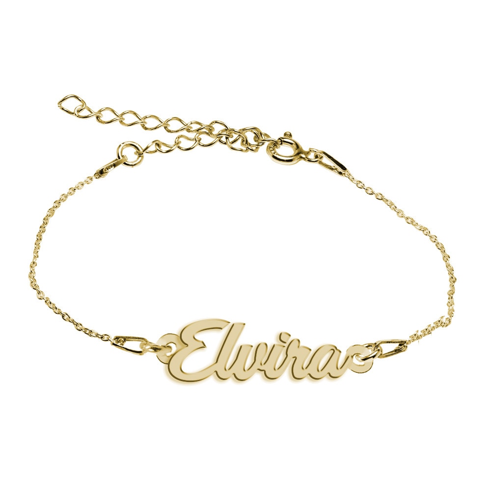 Bratara Argint Placata cu Aur 18 karate, Nume Elvira , BijouxMAG, 15 + 4 cm
