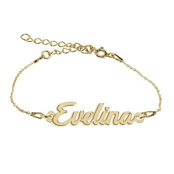 Bratara Argint Placata cu Aur 18 karate, Nume Evelina , BijouxMAG, 15 + 4 cm Bratara Argint Placata cu Aur 18 karate, Nume Evelina , BijouxMAG, 15 + 4 cm