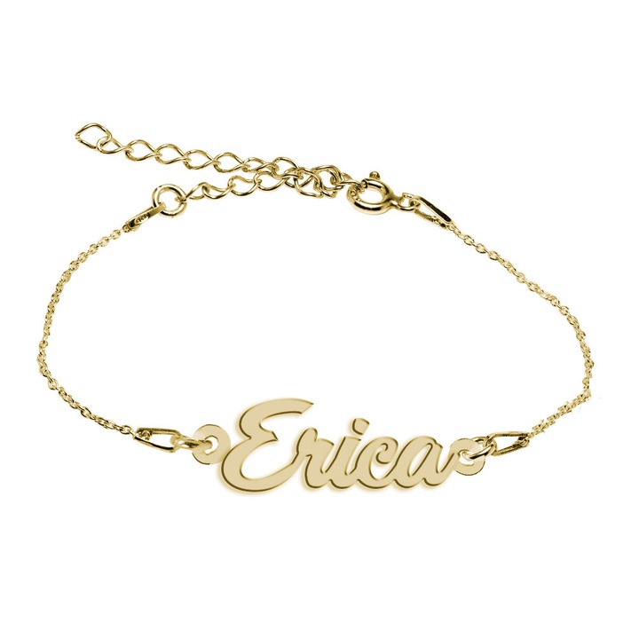 Bratara Argint Placata cu Aur 18 karate, Nume Erica , BijouxMAG, 15 + 4 cm