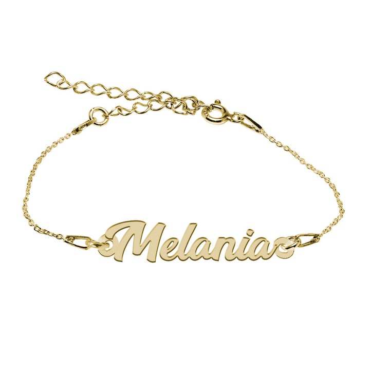 Bratara Argint Placata cu Aur 18 karate, Nume Melania , BijouxMAG, 15 + 4 cm