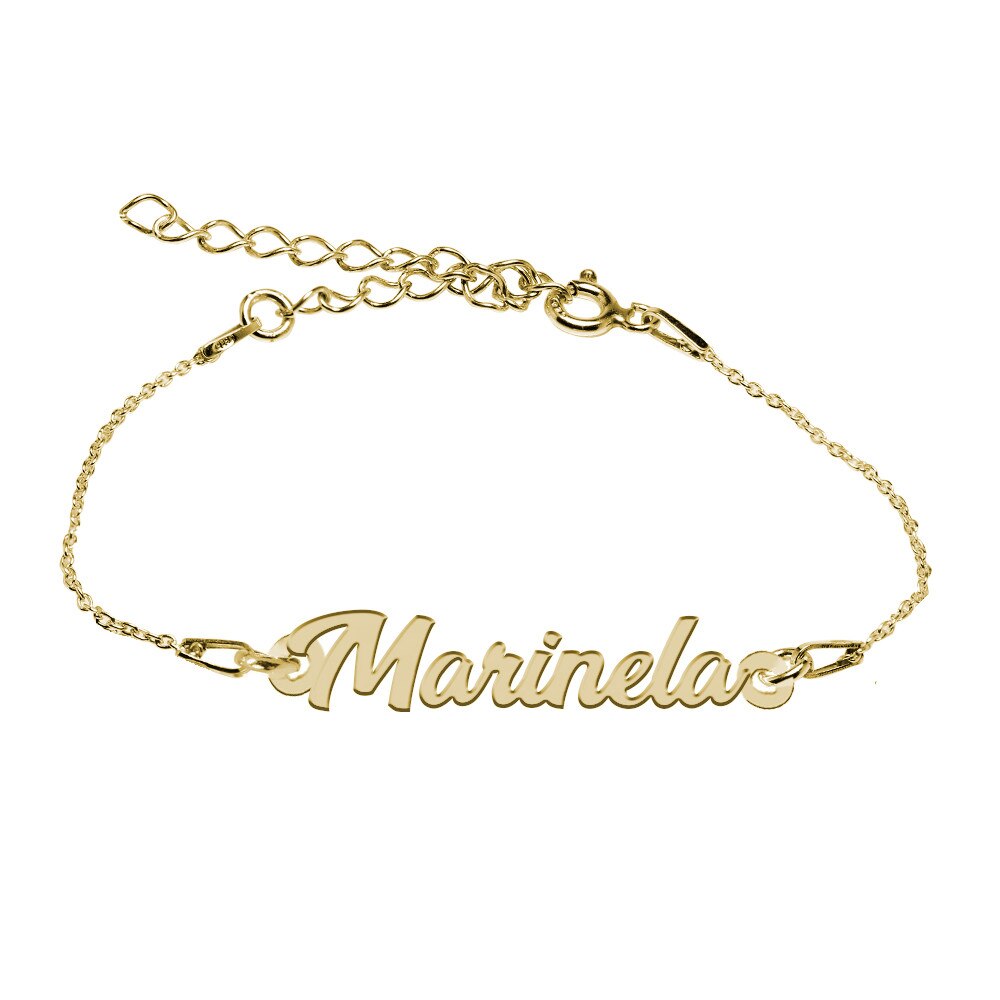 Bratara Argint Placata cu Aur 18 karate, Nume Marinela , BijouxMAG, 15 + 4 cm