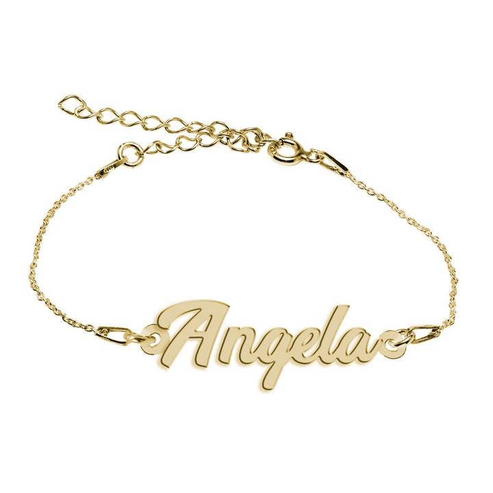 Bratara Argint Placata cu Aur 18 karate, Nume Angela , BijouxMAG, 15 + 4 cm