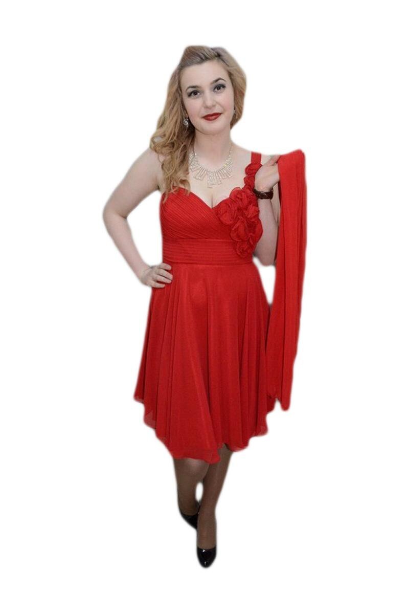 Rochie cu trandafiri, esarfa fashion inclusa,D&J Exclusive, Rosu