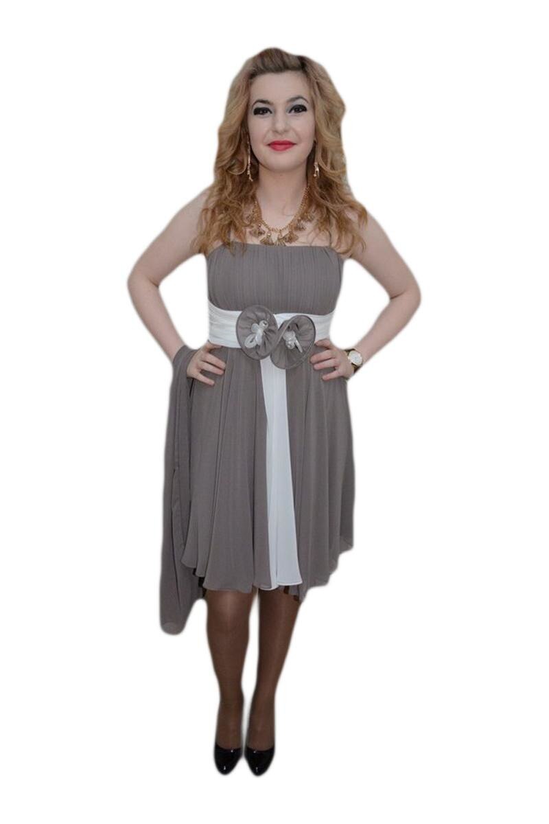 Rochie din voal, model plisat in partea de sus,D&J Exclusive, Gri