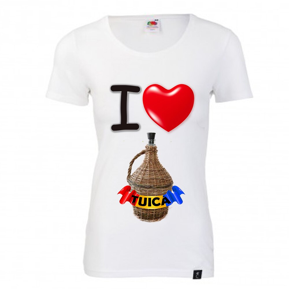 Tricou personalizat Fruit of the Loom dama I love tuica alb L