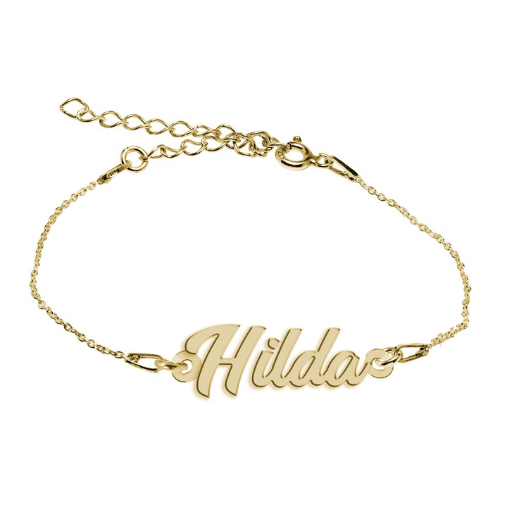 Bratara Argint Placata cu Aur 18 karate, Nume Hilda , BijouxMAG, 15 + 4 cm