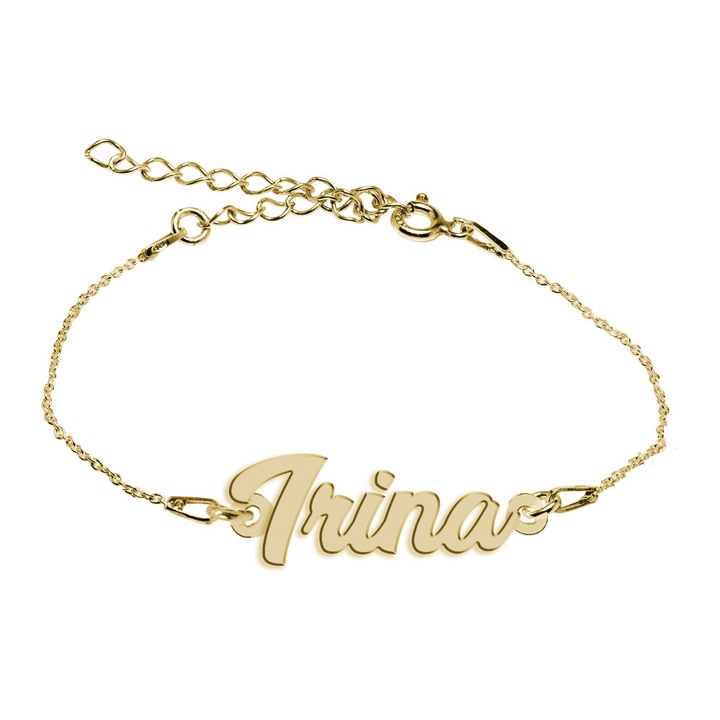 Bratara Argint Placata cu Aur 18 karate, Nume Irina , BijouxMAG, 15 + 4 cm