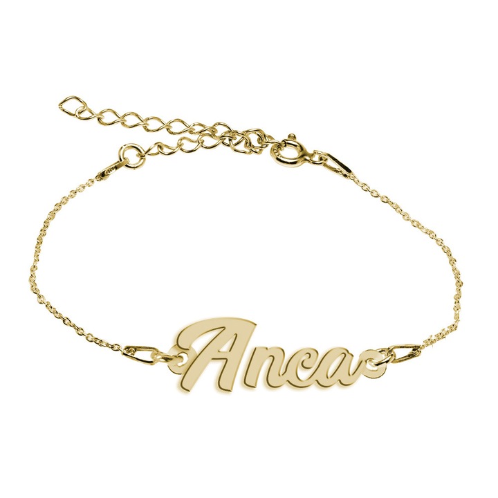Bratara Argint Placata cu Aur 18 karate, Nume Anca , BijouxMAG, 15 + 4 cm