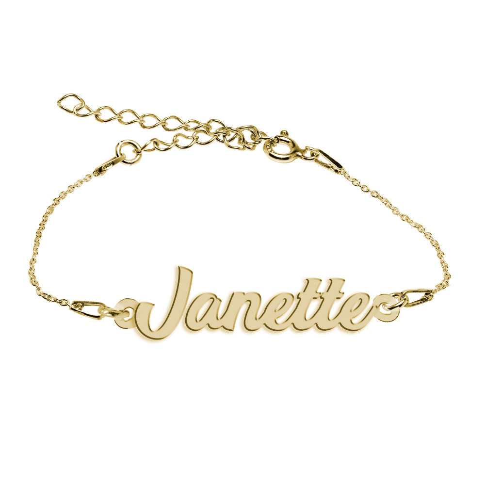 Bratara Argint Placata cu Aur 18 karate, Nume Janette , BijouxMAG, 15 + 4 cm