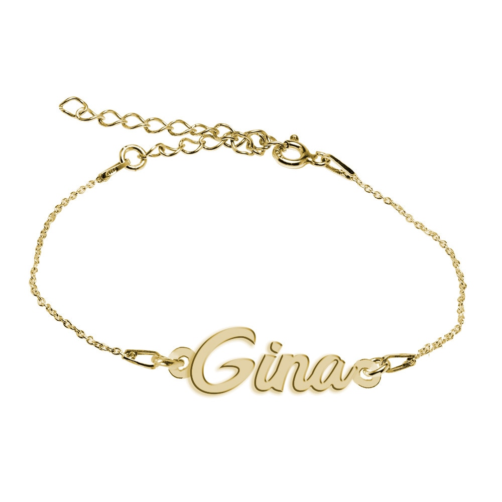 Bratara Argint Placata cu Aur 18 karate, Nume Gina , BijouxMAG, 15 + 4 cm