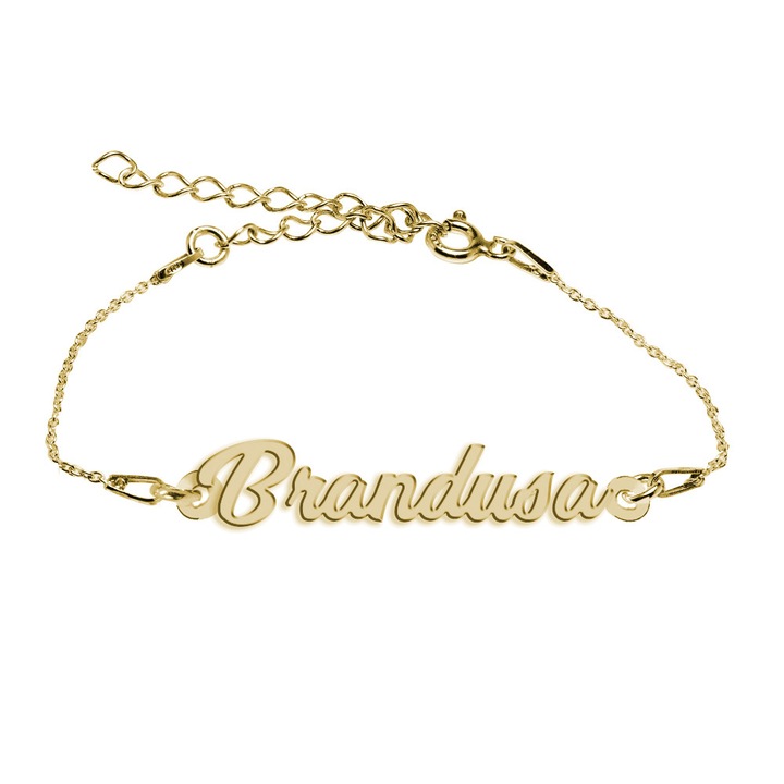Bratara Argint Placata cu Aur 18 karate, Nume Brandusa , BijouxMAG, 15 + 4 cm