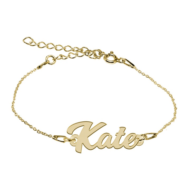 Bratara Argint Placata cu Aur 18 karate, Nume Kate , BijouxMAG, 15 + 4 cm