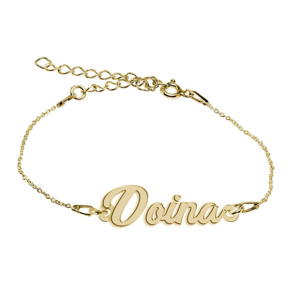 Bratara Argint Placata cu Aur 18 karate, Nume Doina , BijouxMAG, 15 + 4 cm