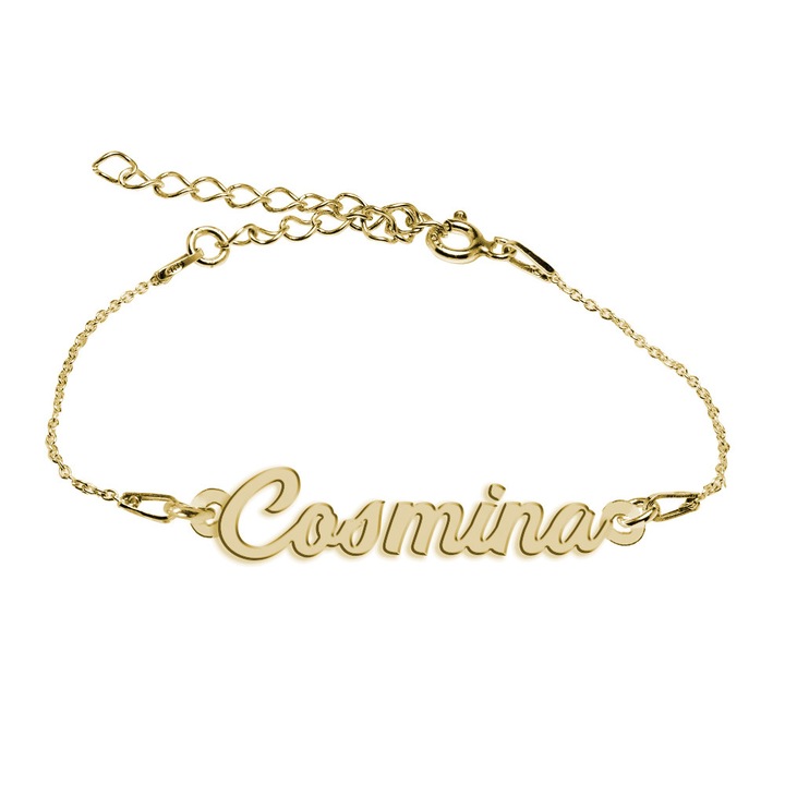 Bratara Argint Placata cu Aur 18 karate, Nume Cosmina , BijouxMAG, 15 + 4 cm