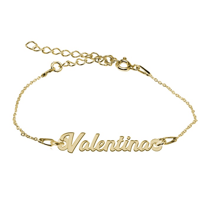 Bratara Argint Placata cu Aur 18 karate, Nume Valentina , BijouxMAG, 15 + 4 cm