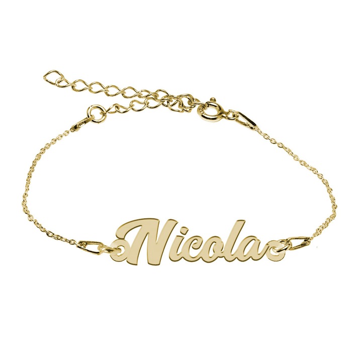 Bratara Argint Placata cu Aur 18 karate, Nume Nicola , BijouxMAG, 15 + 4 cm