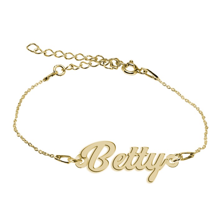 Bratara Argint Placata cu Aur 18 karate, Nume Betty , BijouxMAG, 15 + 4 cm